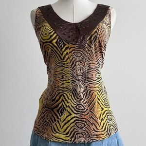 Vintage Studded V Neck Boho Tank Indie Sleaze Y2K Festival Abstract Alt